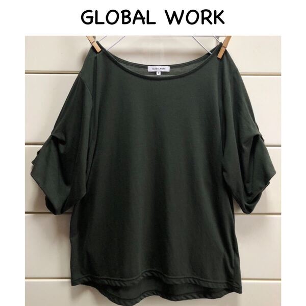 送料込み グローバルワーク タック スリーブ 半袖 トップス M ダーク カーキ GLOBALWORK Tシャツ カットソー