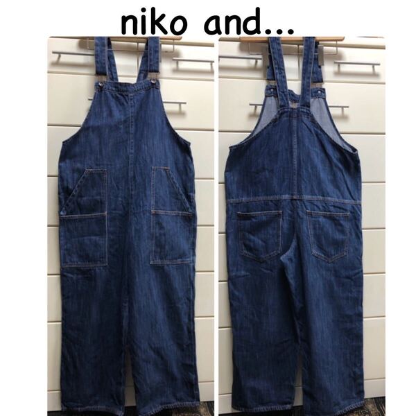 送料込み ニコアンド ビッグ ポケット付き ワイド デニム オーバーオール ③M ブルー サロペット nikoand...