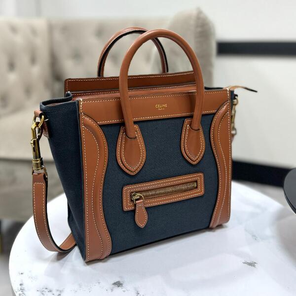 33991 新ロゴ CELINE セリーヌ ラゲージ ナノショッパー デニム バイカラー