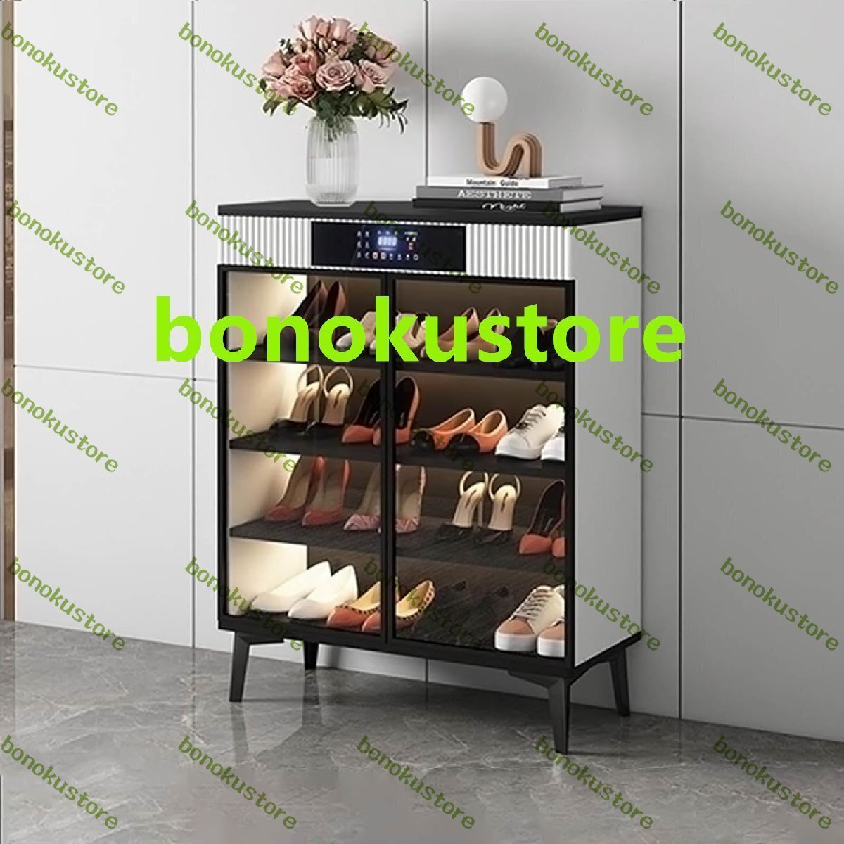 40℃定温乾燥システム付き スマート消毒下駄箱・強化ガラス扉付き靴収納戸棚・靴ラ