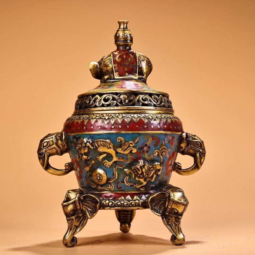 中国古玩 色絵人物図香炉A