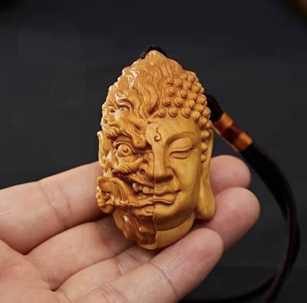 珍品 【ヒノキ材 木彫り 仏魔如来 H6cm】 手彫り 一刀彫り 縁起物 美術品 仏像 悪魔 東洋彫刻 オブジェ アート 仏教 教育 風水 お守り
