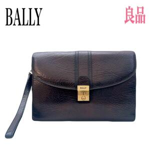 BALLY Bally バリー クラッチバッグ セカンドバッグ レザー 本革 ブラック系 黒系 金具 刻印 レザーバッグ ビジネス