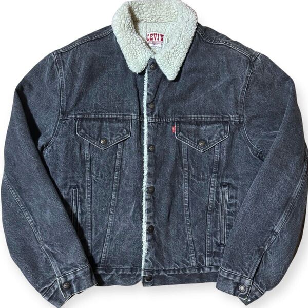 【ビッグサイズ44/USA製】Levi's 70608-0259 ビンテージ 80s 先染め ブラックデニムボアジャケット フェード