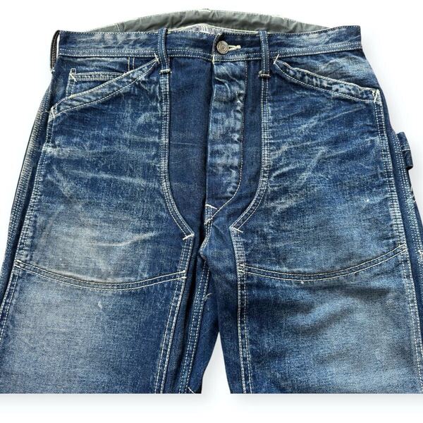 雰囲気抜群 Denime ユーズド加工 ダブルニー デニム ペインターパンツ 日本製 シンチバック ボタンフライ