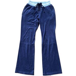 adidas 00s y2k パイル地 レースアップ フレアパンツ ネイビー Sサイズ