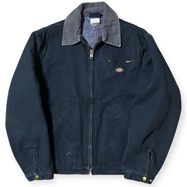 雰囲気抜群 Dickies ビンテージ ダック デトロイトジャケット フェード ブラック Mサイズ 襟コーデュロイ ブランケットライナー