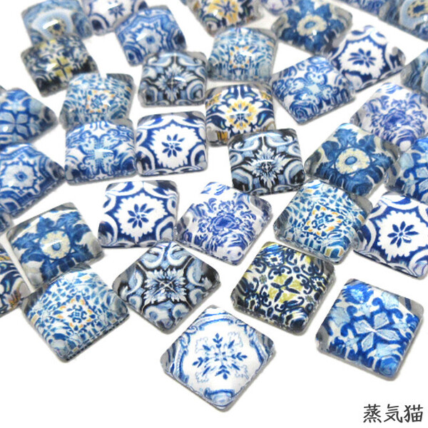 a0425 モロッコタイル柄ガラスカボション10mm 10個【デコ ピアス イヤリング 手作り 手芸材料ハンドメイド アクセサリー素材】蒸気猫パーツ