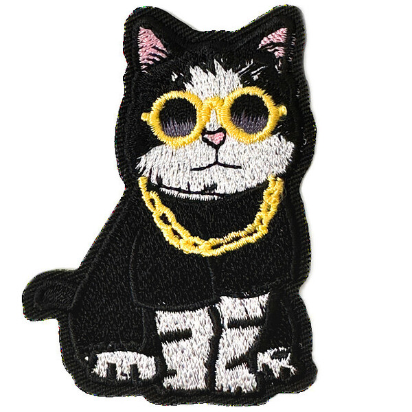 w8448 サングラス猫 ワッペン 刺繍アップリケ 1枚【リメイク 入園入学 手作り布小物 手芸材料ハンドメイド アクセサリー素材】蒸気猫パーツ