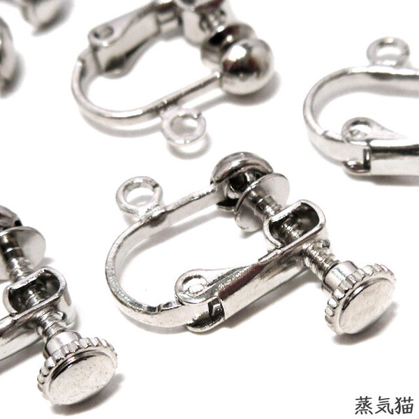 o4193 イヤリング金具 ネジバネ式 シルバー 10個【基本金具チャーム ビーズ 手作り材料ハンドメイド アクセサリーパーツ素材】蒸気猫パーツ