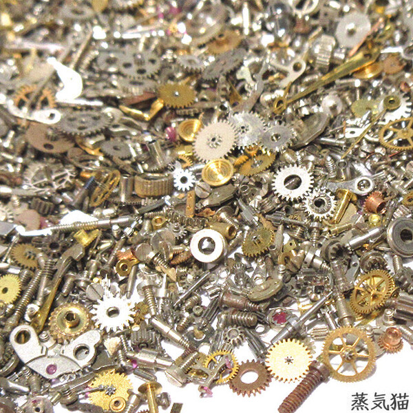 c0071【超極小】時計部品・歯車パーツ10g【スチームパンク レジン 手作り 手芸材料ハンドメイド アクセサリーパーツ素材】蒸気猫パーツ