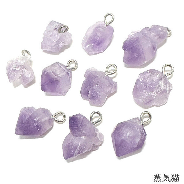 g7330 天然石チャーム アメジスト ラフカット10個【天然水晶ピアス クリスタル 原石 手芸材料ハンドメイド アクセサリー素材】蒸気猫パーツ