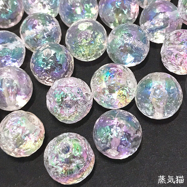 b9122 虹色モザイクビーズ 16mm 10個【オーロラ ピアス イヤリング クリア 手作り 手芸材料ハンドメイド アクセサリー素材】蒸気猫パーツ