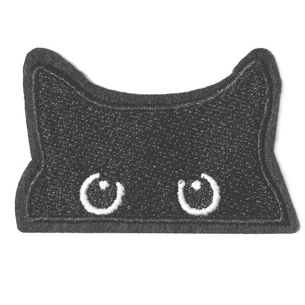 w8446 のぞき見 黒猫 ワッペン 刺繍アップリケ 1枚【リメイク 入園入学 手作り布物 手芸材料ハンドメイド アクセサリー素材】蒸気猫パーツ