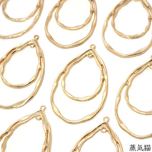 c2410 ゆるい2連しずく枠チャーム ゴールド 5個【雫 コネクター レジン ピアス 手作り材料 ハンドメイド アクセサリー素材】蒸気猫パーツ