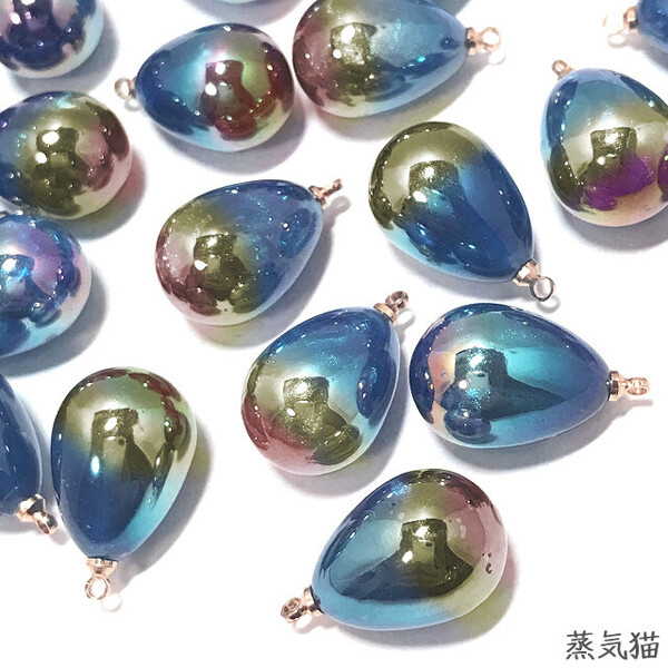 c4340【夜空の雫】パールチャーム ブルーオーロラ 6個【宇宙ピアス イヤリング 手作り材料ハンドメイド アクセサリー素材】蒸気猫パーツ