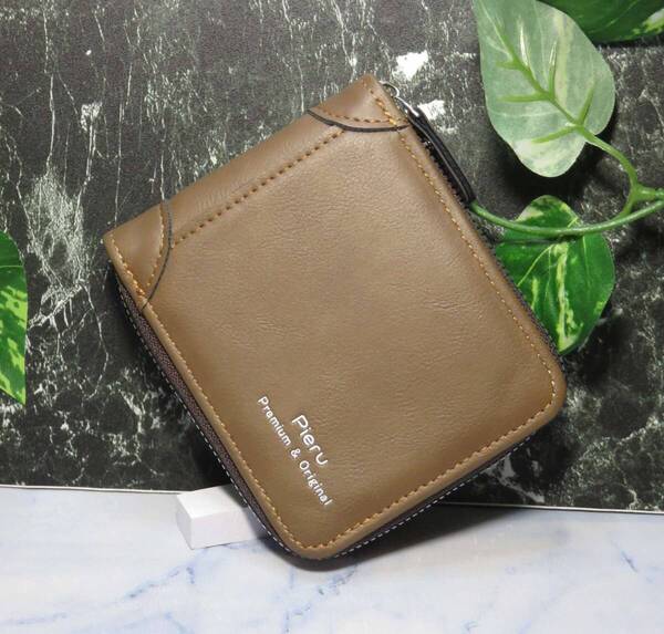 ラウンドファスナーメンズ財布、ウォレット メンズ財布 大人気 財布 定期入れポケットあり.新品*当日発送(薄いブラウン)
