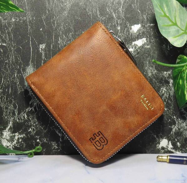 ラウンドファスナーメンズ財布、ウォレット メンズ財布 大人気 財布 高級感、新品*当日発送(薄いブラウン)
