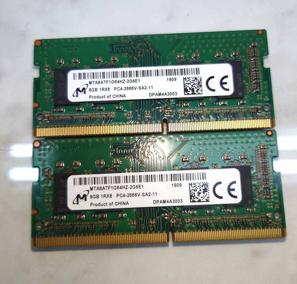 良品!Micron メモリ PC4-2666V 8GB2枚 1Rx16 デスクトップ ノートPC DDR4 マイクロン SAMSUNG サムスン SDRAM