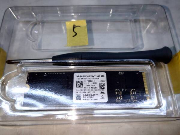 5 ほぼ新品!使用期間17時間!WD M.2 SSD 512GB SN740 SDDQNQD-512G-1016 NVMe Format済 デスクトップ WesternDigital SAMSUNG サムスン