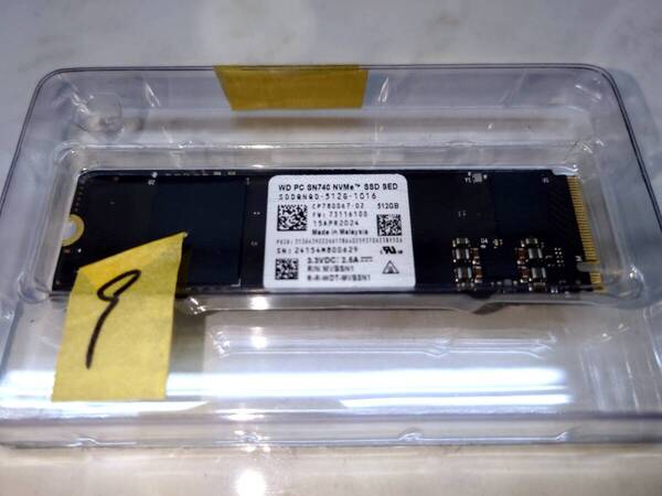9 ほぼ新品!使用期間15時間!WD M.2 SSD 512GB SN740 SDDQNQD-512G-1016 NVMe Format済 デスクトップ WesternDigital SAMSUNG サムスン