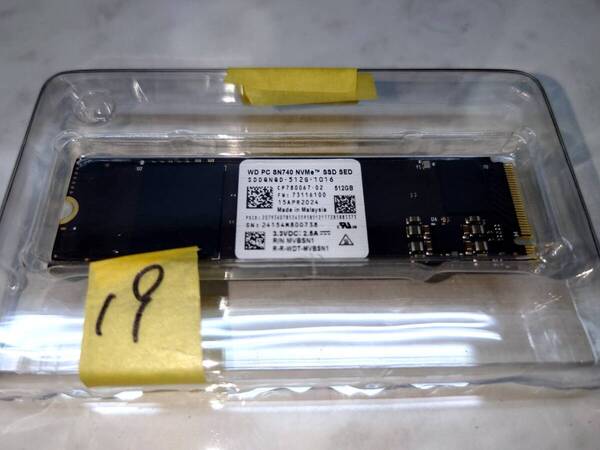 19 ほぼ新品!使用期間14時間!WD M.2 SSD 512GB SN740 SDDQNQD-512G-1016 NVMe Format済 デスクトップ WesternDigital SAMSUNG サムスン