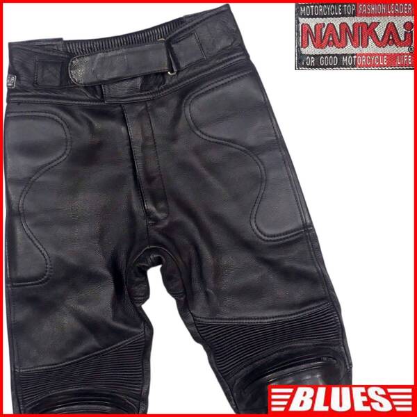 即決★NANKAI★メンズ L レザーライディングパンツ 南海部品 ナンカイ 黒 プロテクター ハードパッド 本革 ライダースパンツ 本皮 メッシュ