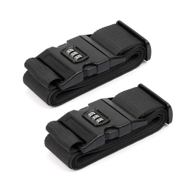 新品◆2本セット ブラック ダイヤルロック付き スーツケースベルト バンド 旅行/出張に 盗難防犯 防止に!