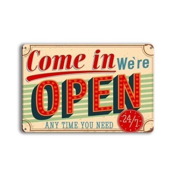 K141 新品●ブリキ看板 Come in Were OPEN 開店サイン 看板 おしゃれ お店 バー 居酒屋 アメリカ 雑貨 アンティーク レトロ ビンテージ