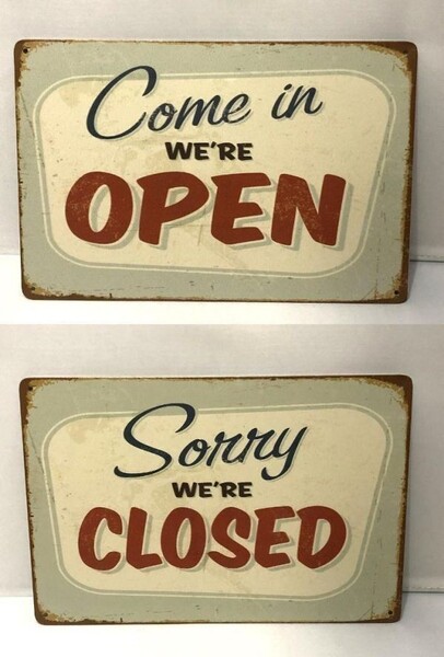 K146 新品◆ブリキ看板 Come in were OPEN + Sorry Were CLOSED 開店 閉店 プレート サイン 看板 おしゃれ お店 バー に アメリカ雑貨