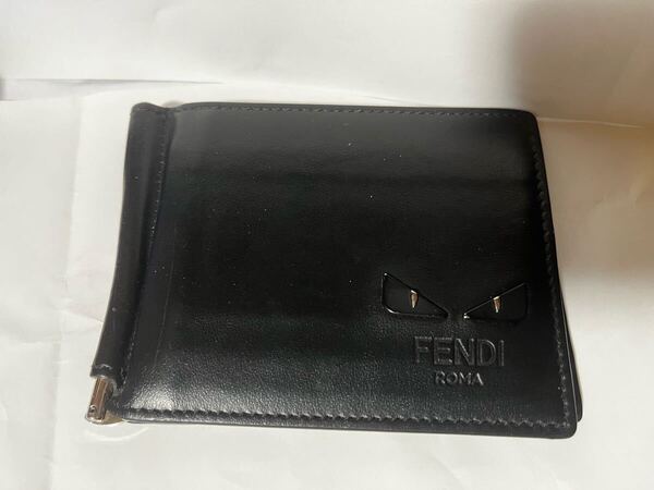 FENDI MONSTER マネークリップ 財布 レザー ブラック 二つ折り財布 ウォレット 本革 札入れ