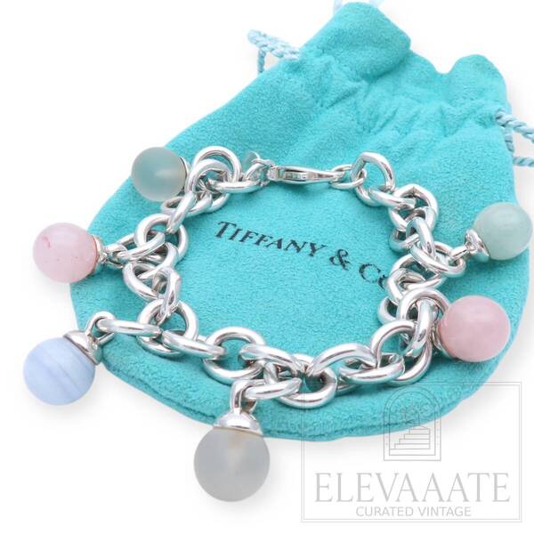 極希少 美品 Tiffany&Co. ヴィンテージ ティファニー 5 マルチ ボール ストーン シルバー リンク ブレスレット SV925 TO96