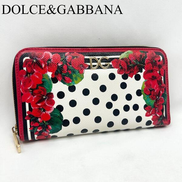 DOLCE&GABBANA ドルチェ&ガッバーナ ローズ ゴールド ロゴ ラウンドジップ 長財布 バラ ラウンドファスナー ドルガバ 高級 金具 ウォレット
