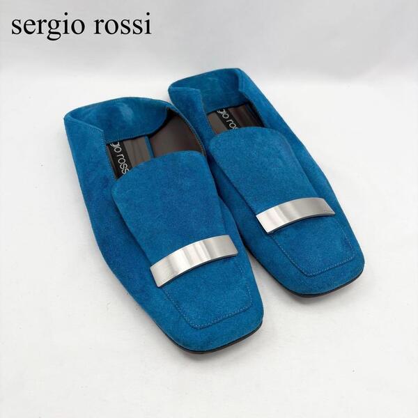 sergio rossi セルジオロッシ sr1 プレート ロゴ スウェード ローファー スリッパ 上品 大人 高級感 モード きれい目 フラット 靴