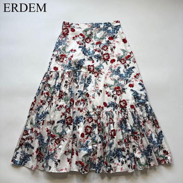 【美品】ERDEM アーデム ランダムティアード ロングスカート フラワー 総柄 ギャザー フレア きれい目 上品 花柄 高級感