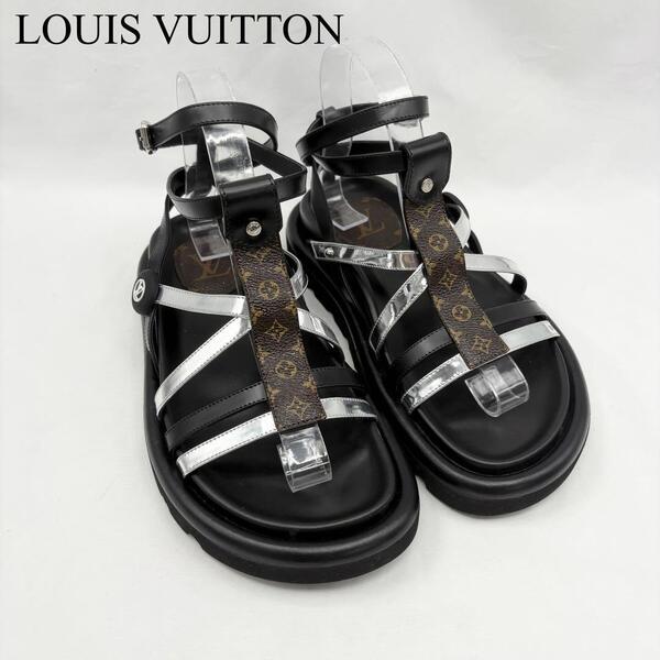 【美品】LOUIS VUITTON ルイヴィトン 21年 ロゴ LV プールピロー・ライン モノグラム サンダル 36 高級 ハイブランド 大人 モード