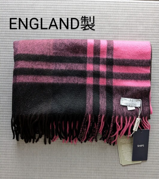 新品 Joshua Ellis ストール イギリス製 未使用 ジョシュアエリス 英国製 チェック柄 大判 ピンク