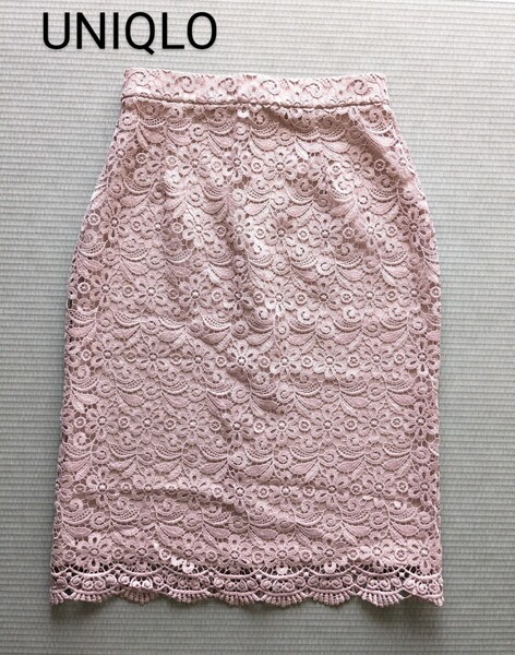 新品 UNIQLO レーススカート 未使用 ユニクロ タイトスカート 花モチーフ Sサイズ ピンク