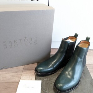 新品同様 SARTORE サイドゴアブーツ イタリア製 サルトル 37 緑 ショートブーツ
