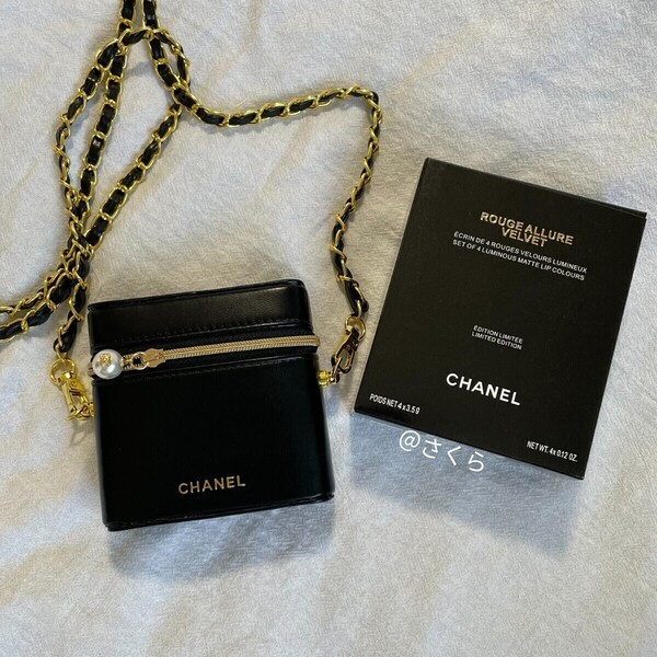 2025年最新CHANEL シャネル ノベルティ ポーチ ショルダーバッグ チェーン付き ブラック リップケースポーチ BEAUTE非売品 新品