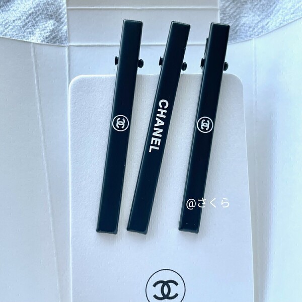 お値下げ シャネル CHANEL ノベルティ ヘアクリップ ヘアピン ブランド ブラック ロゴ ヘアアクセ 黑 非売品 新品未使用