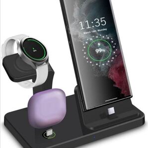 二つ 入りPSE済Samsung と互換性のあるワイヤレス充電器、3 in 1充電スタンド