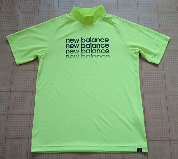 即決 New Balance GOLF メンズ半袖モックネックシャツ 蛍光イエロー 4サイズ Mサイズ相当 ニューバランス ゴルフ