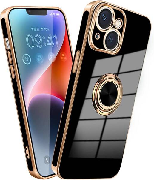 MiaoKeDa iPhone 14 Plus ケース リング 耐衝撃 いphone14Plus リング付き スマホケース TPU 車載ホルダー ストラップホール付 ブラック