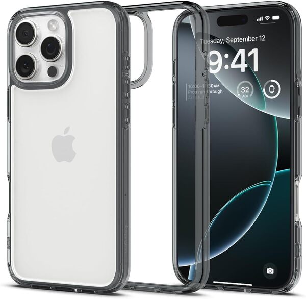 Spigen iPhone 16 Pro ケース クリア 透明 ストラップホール 米軍MIL規格 バンパー 耐衝撃 ウルトラ・ハイブリッド(スペース・クリスタル)