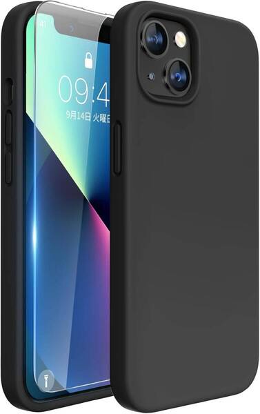 Miracase iphone13 ケース【シリコン触り心地良い】 指紋防止 スマホケース 滑り止め 汚れ防げ 耐衝撃 薄型 フィット感 黒