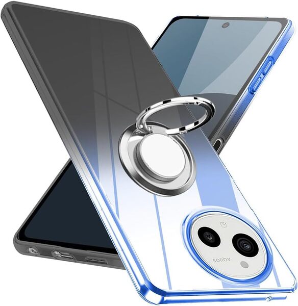 AQUOS sense9 ケース リング TPU 薄型 SH-53E SHG14 カバー 軽量 グラデーション色SH-M29 全面保護カバー ブルーブラック