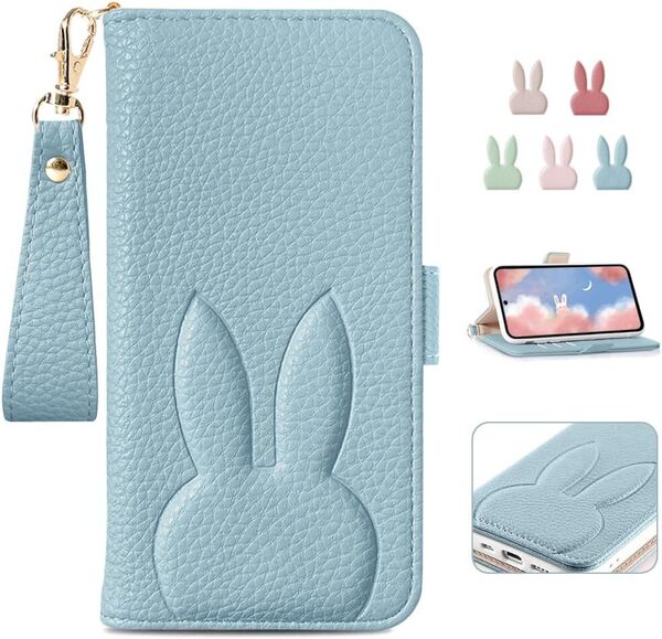 Kahper For Google Pixel 8a ケース 手帳型 人気 スマホケース 可愛い ウサギ どうぶつ 柄 女性 カード収納 横置き機能 ライトブルー