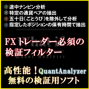 FXトレーダー必須の検証フィルター QunatAnalayzerクアントアナライザー 五十日(ごとうび)フィルター 指定の通貨ペア 途中ナンピンWhatif