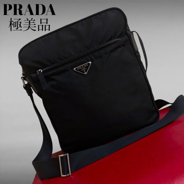 極美品 正規品 PRADA 斜め掛け ショルダーバッグ ブラック プラダ ナイロン レザー 美品 レディース メンズ バッグ